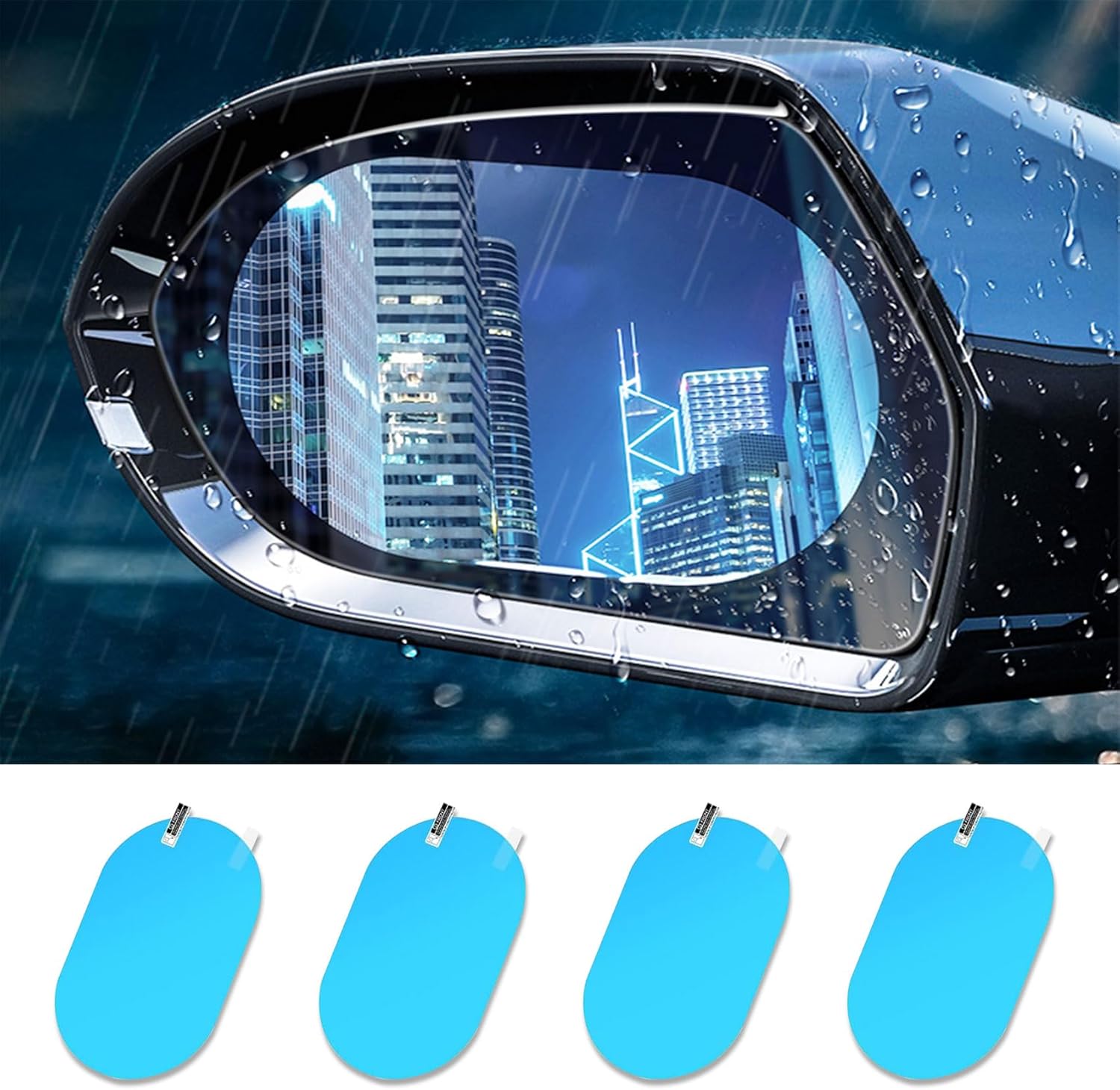 Folie Antiaburire & Anti-Ploaie pentru Oglinzi Auto – Vizibilitate HD, Protecție Nano Hidrofobă, Montaj Rapid, Set 2 Bucăți